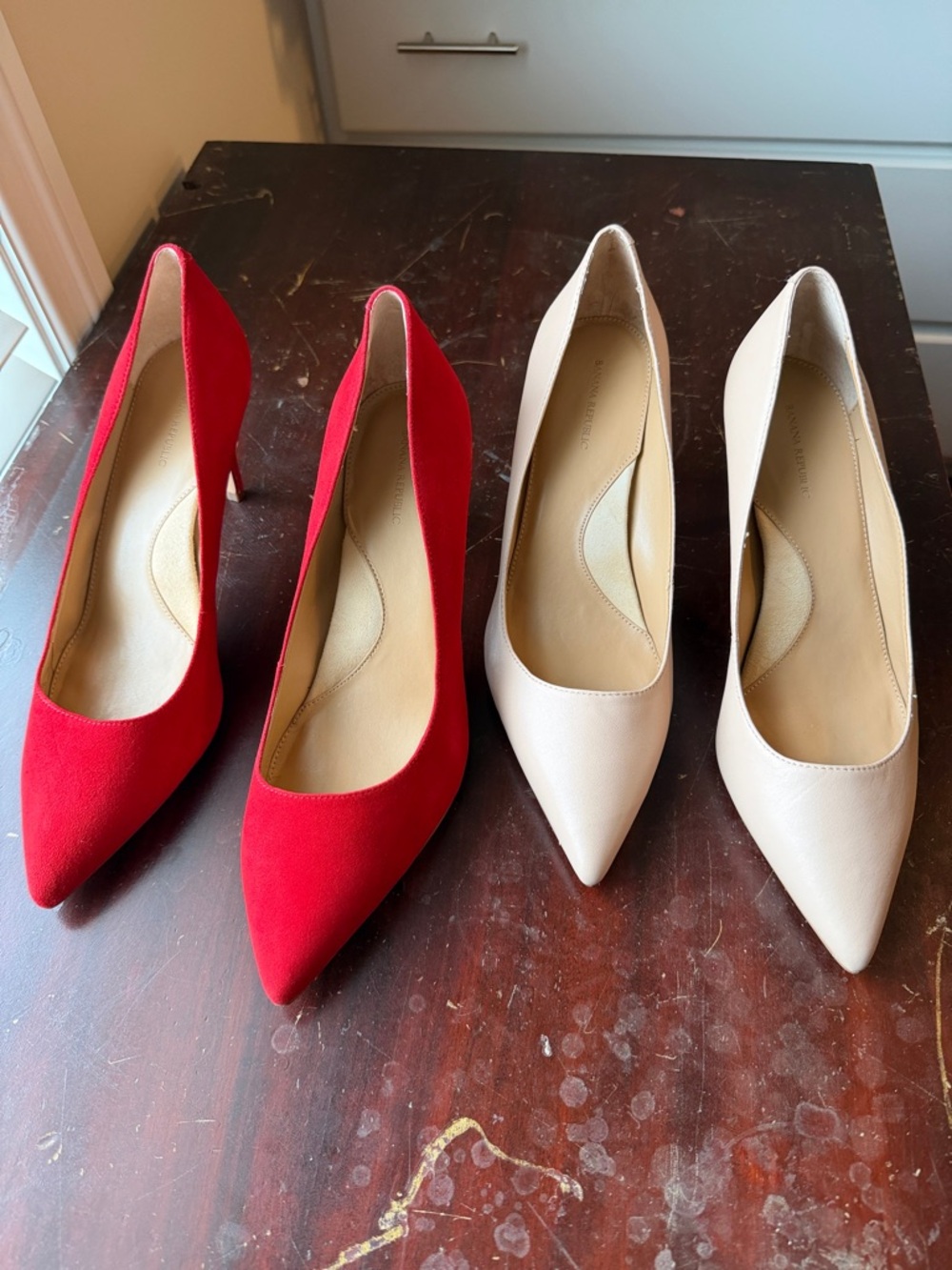 Like New Banana Republic Pointed Toe High Heels in Red and Nude
